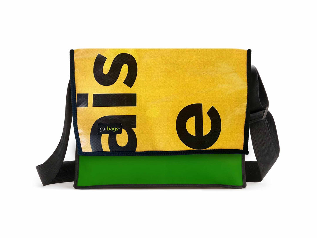 Messenger Bag XL publicity banner green, yellow & black letters