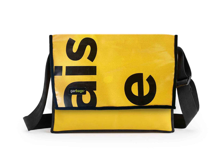 Messenger Bag XL publicity banner yellow & black letters