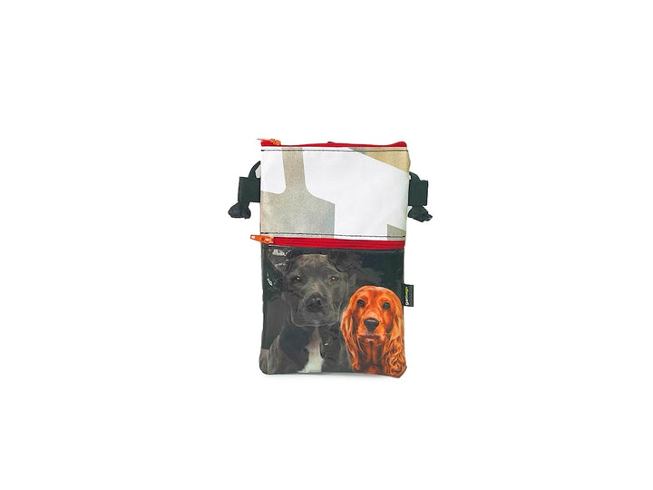 Crossbody Phone bag pet food package black, orange & beige
