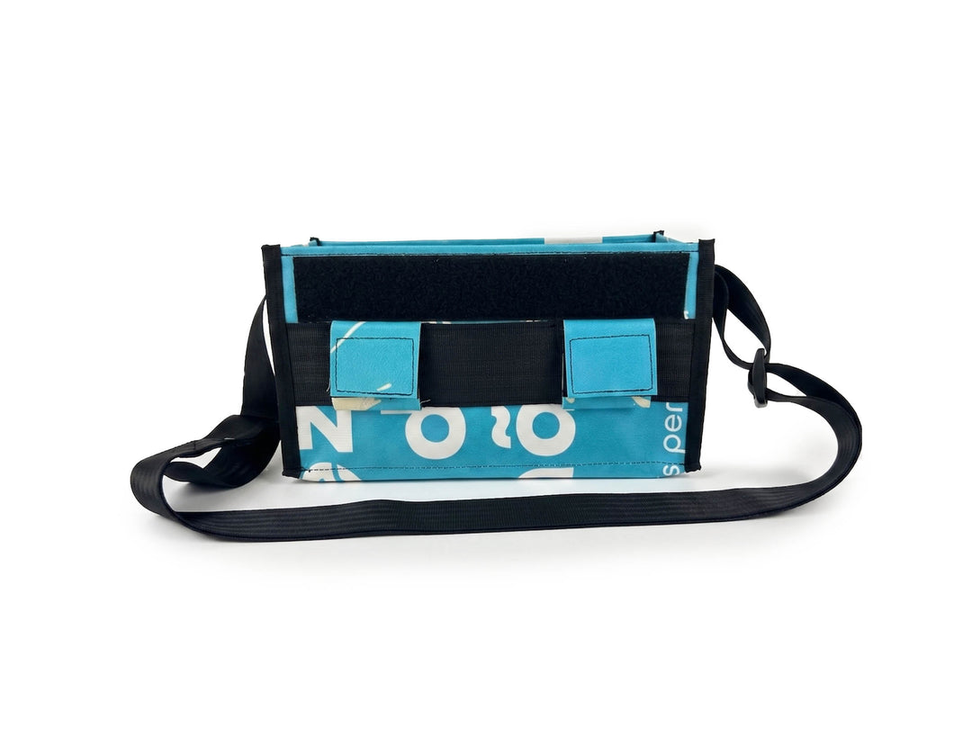messenger bag / bike handlebar base XS blue white letters