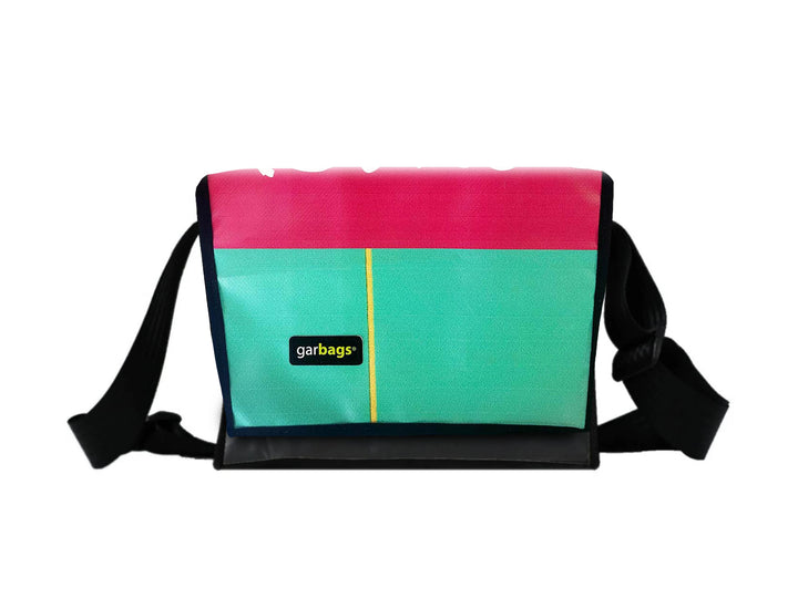 messenger bag M publicity banners marine blue & pink
