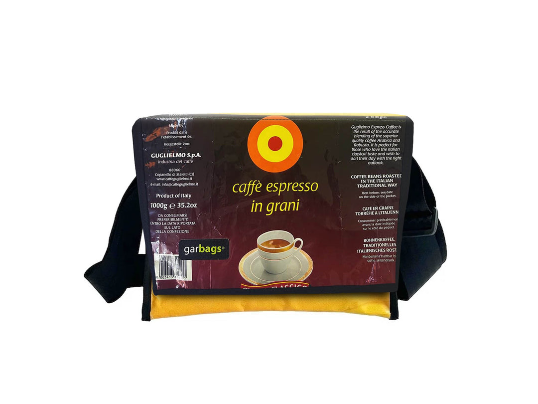 messenger bag M coffee packages brown & yellow