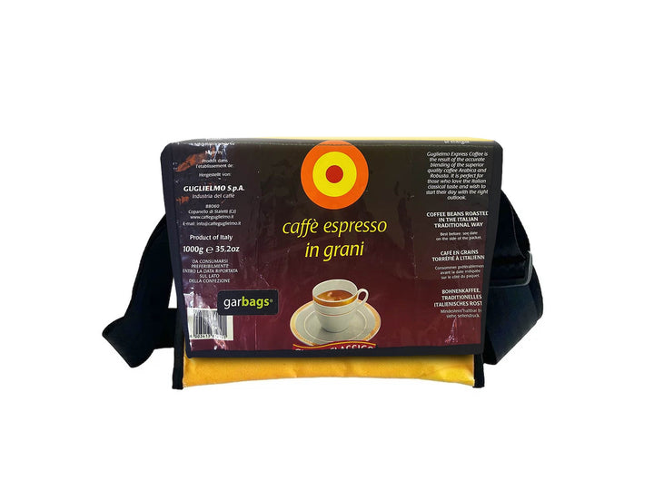 messenger bag M coffee packages brown & yellow