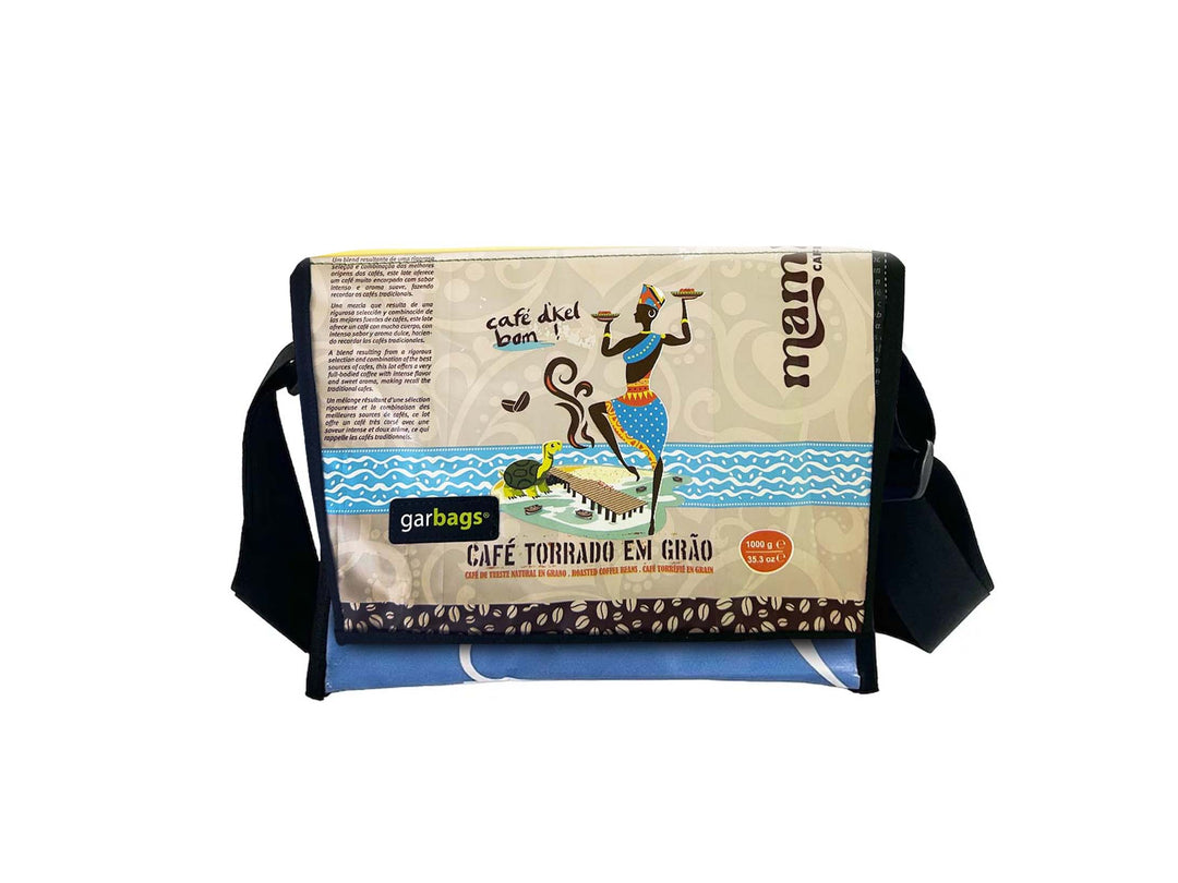 messenger bag M coffee packages beige & blue