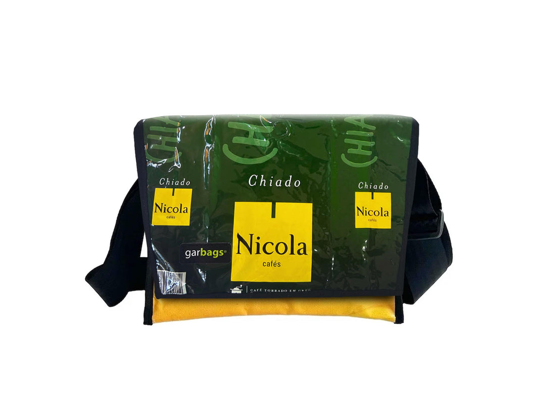 messenger bag M coffee packages green & yellow