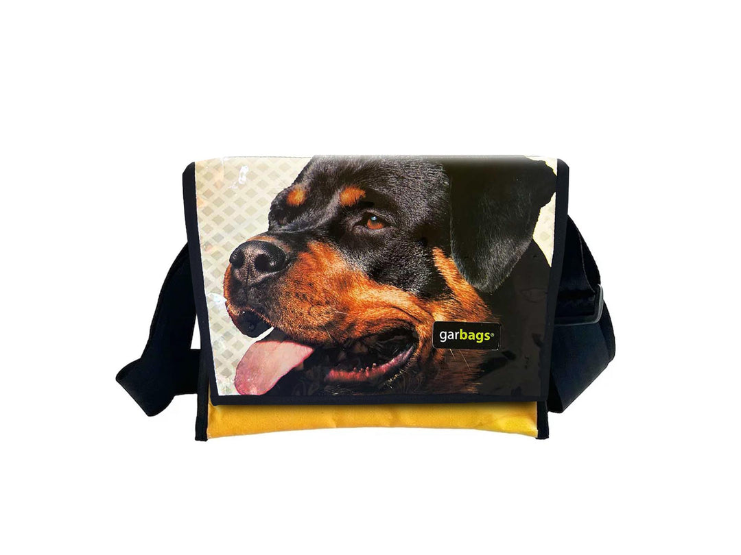 messenger bag M dog food packages beige & yellow
