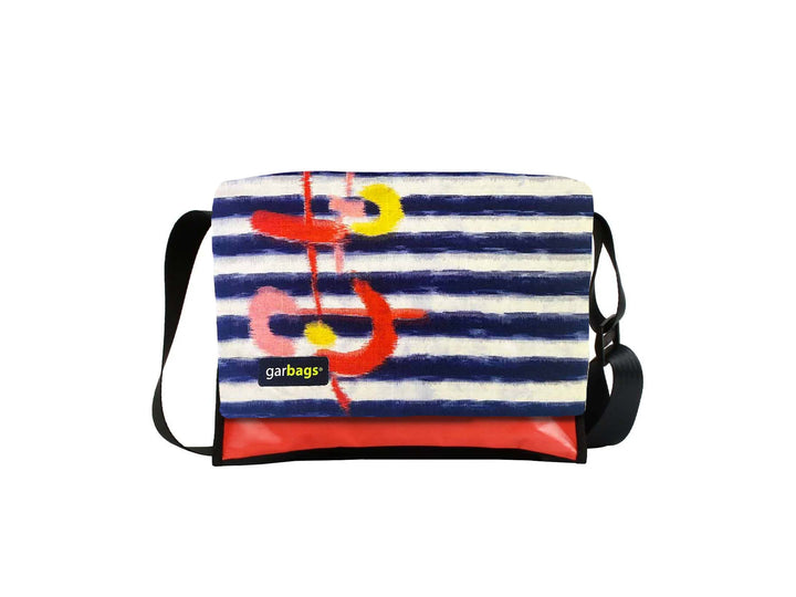 messenger bag M kimono & publicity banner red & blue stripes
