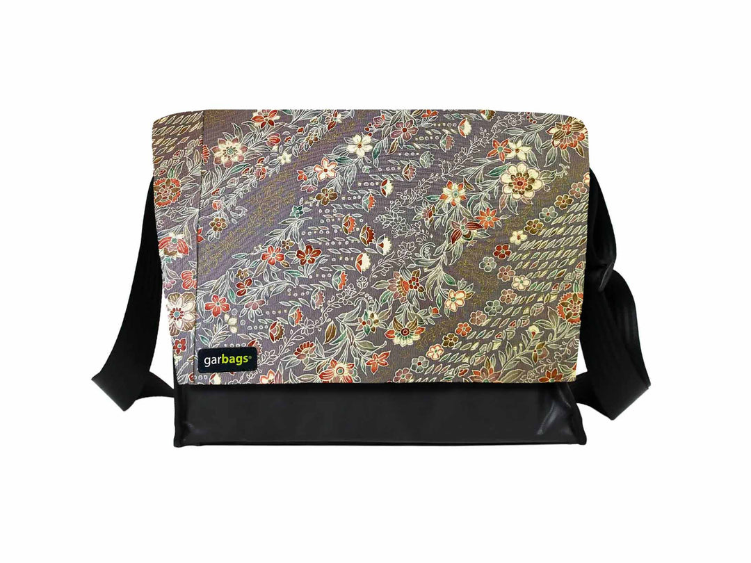 Messenger Bag XL kimono & publicity banner grey flowers