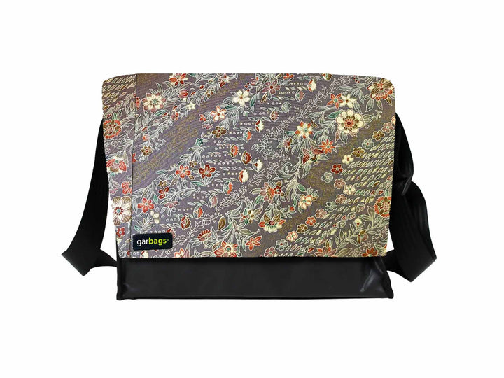 Messenger Bag XL kimono & publicity banner grey flowers