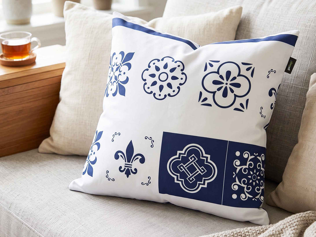 pillow cover publicity fabrics white & blue