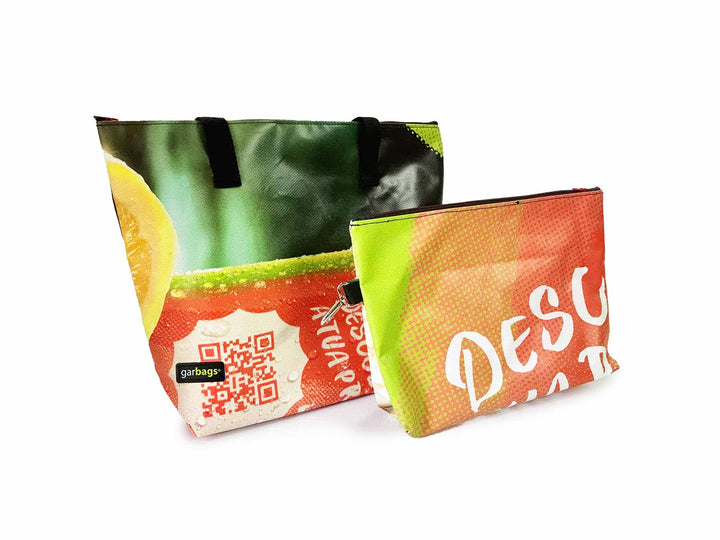 shopping bag with clutch publicity banner red & orange