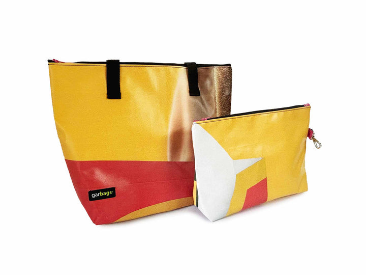 shopping bag with clutch publicity banner yellow & red