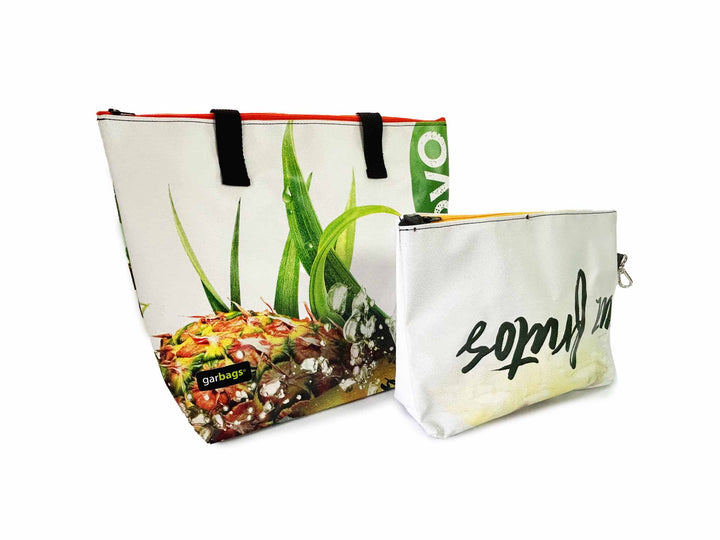 shopping bag with clutch publicity banner white pineapple