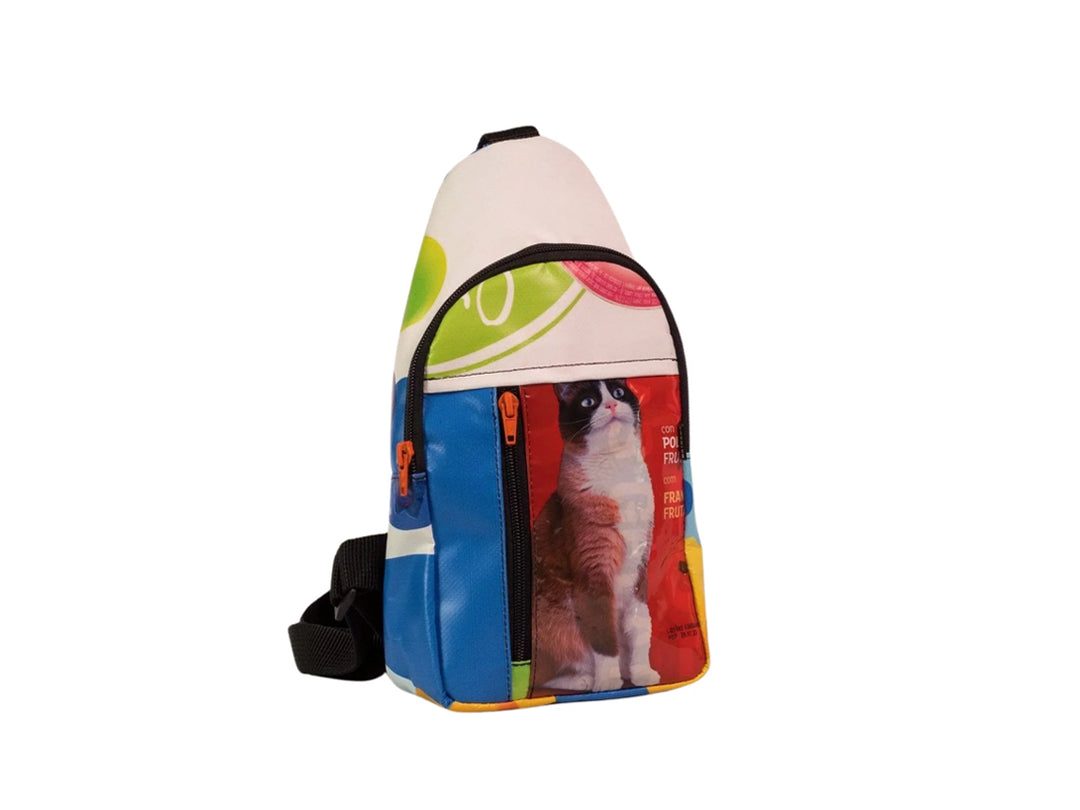 shoulder bag cat food package blue & red