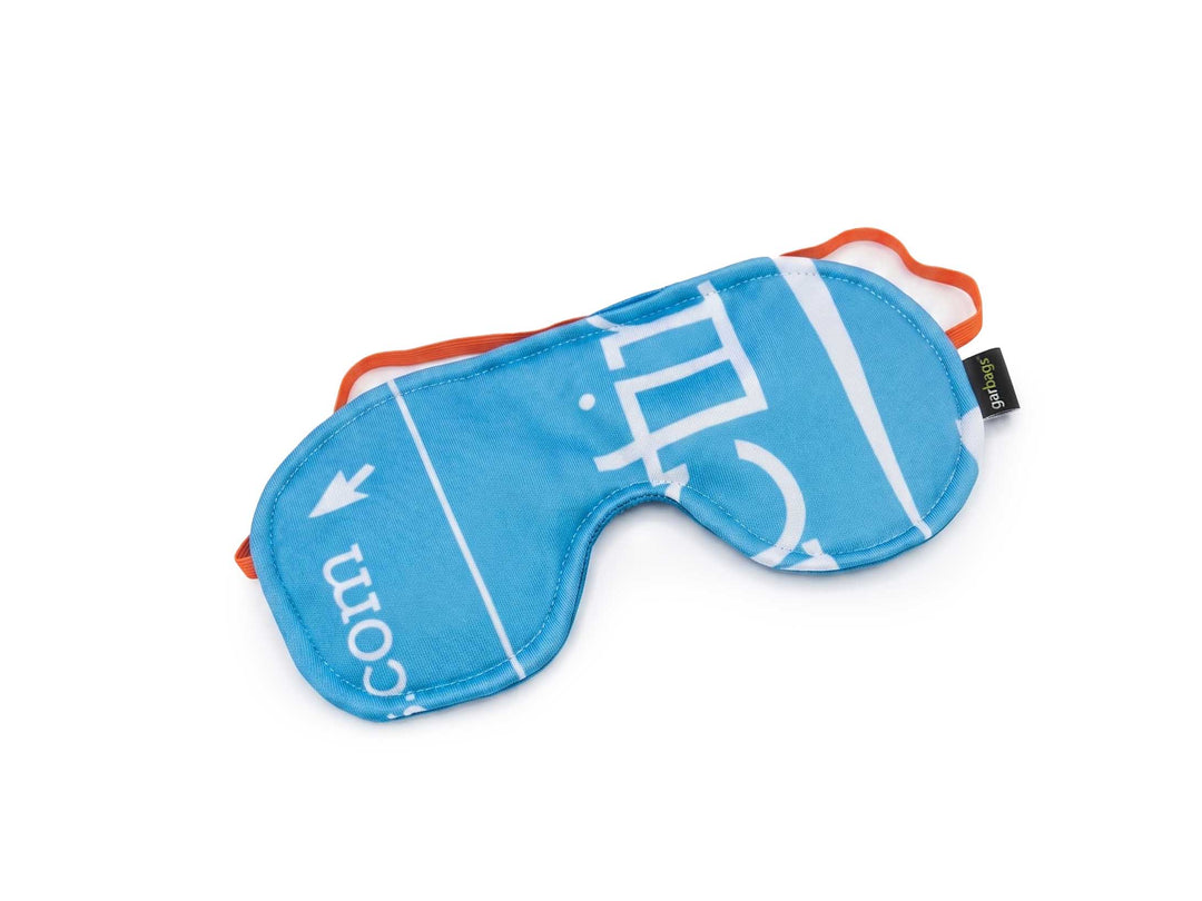 eco sleeping mask publicity fabrics blue & white letters