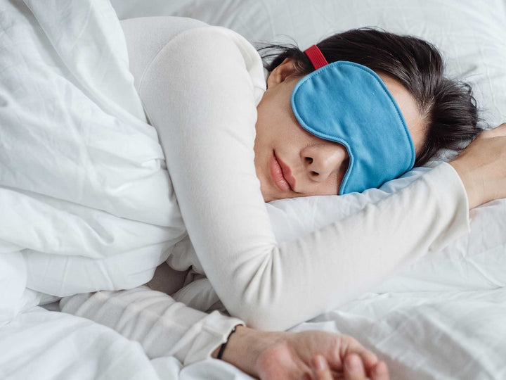 eco sleeping mask publicity fabrics blue & white letters