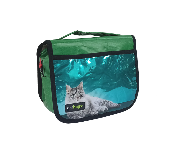 toiletry bag pet food package green & grey cat