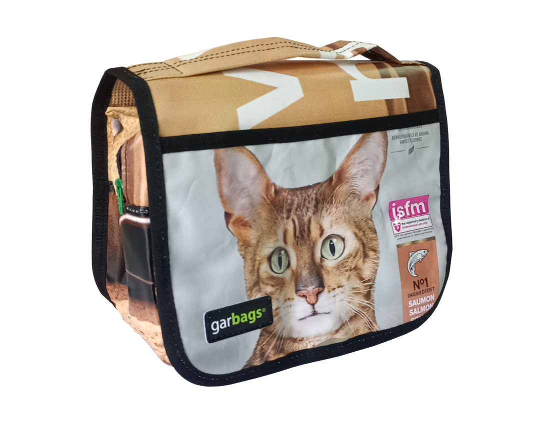 toiletry bag pet food package brown cat