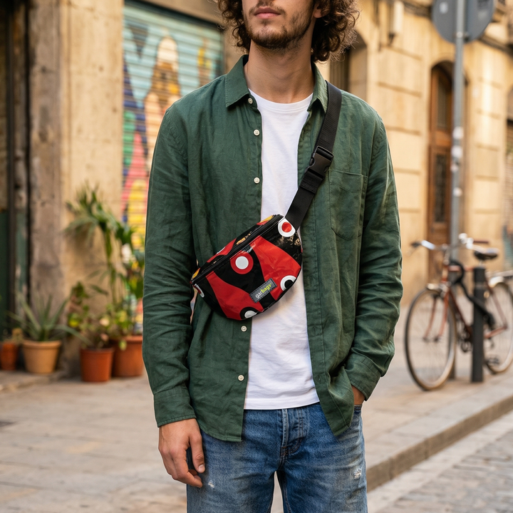 waist bag essentials coffee package red and blue