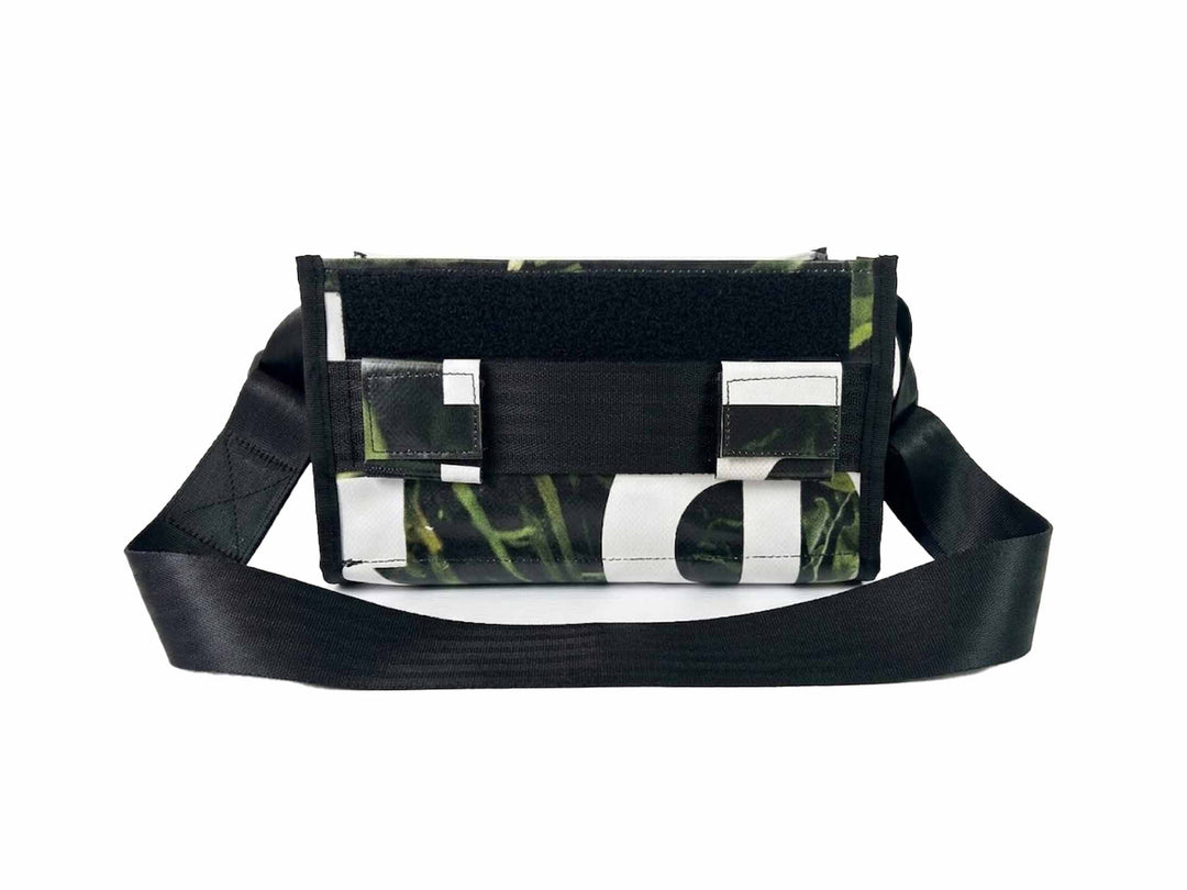 messenger bag / bike handlebar base green & white letters