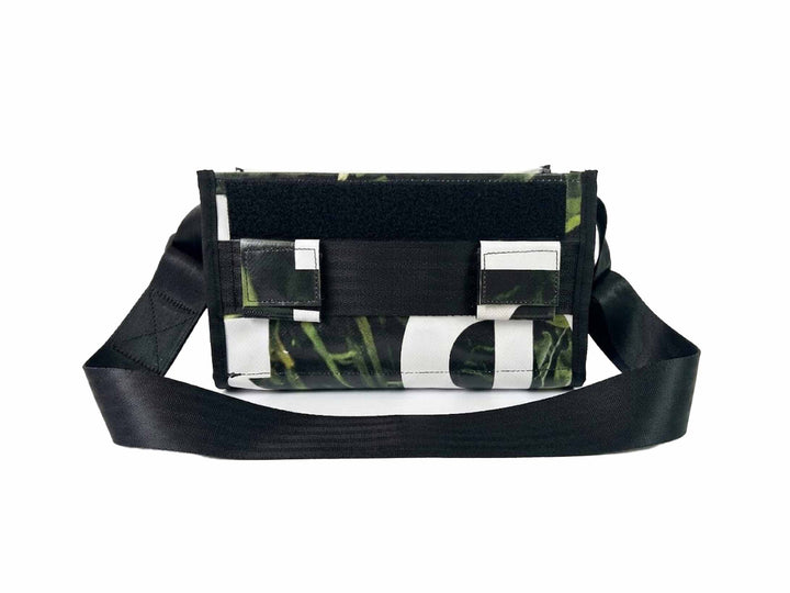 messenger bag / bike handlebar base green & white letters