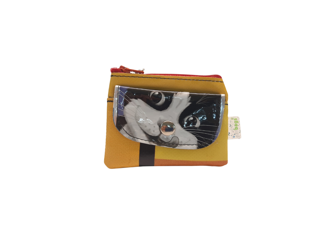 pop purse cat food package yellow funny cat