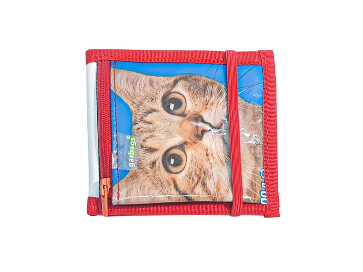 document holder cat food package blue & red