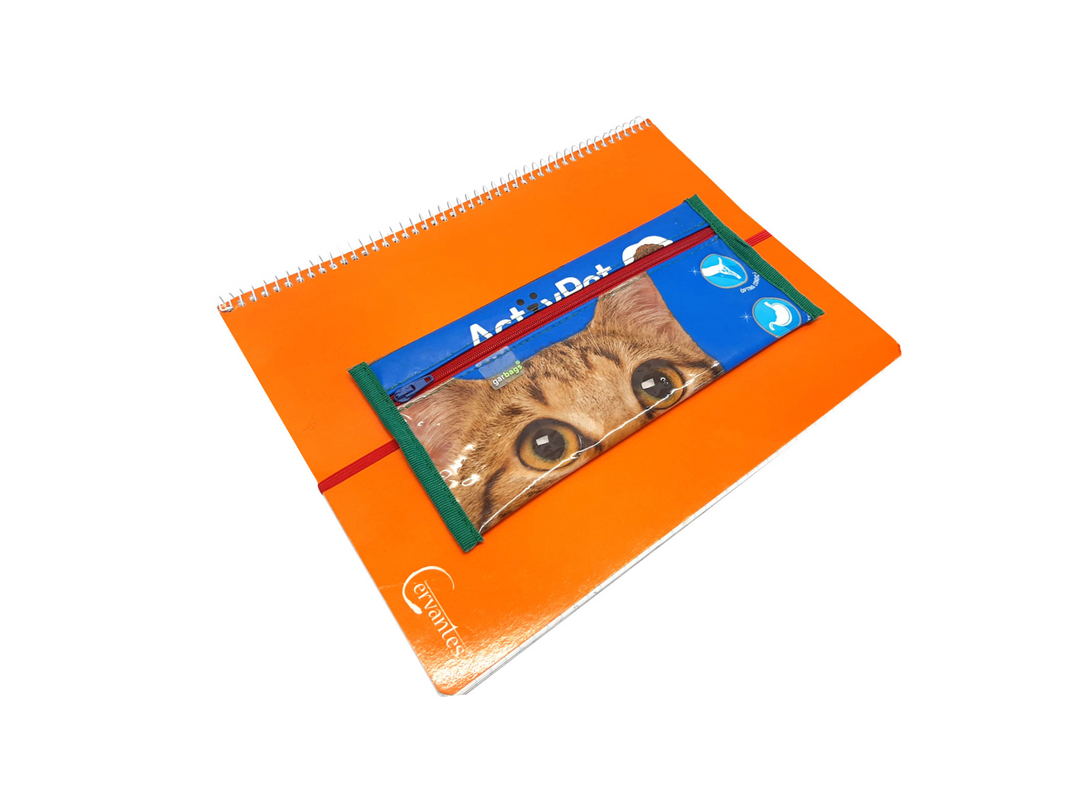 pencil case elastic cat food package kitten blue