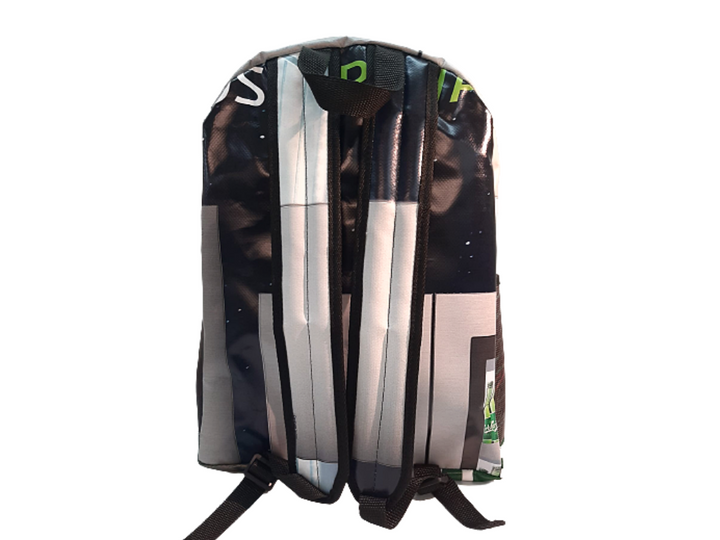 backpack school publicity banner & dog food package labrador black green