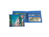 document holder cat food package shiny blue
