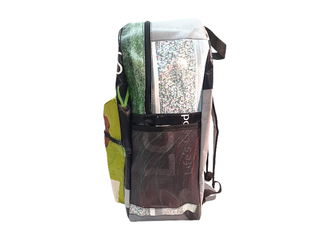 backpack school publicity banner & dog food package labrador black green