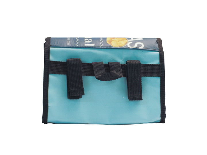 handlebar bag chips package light blue & white letters