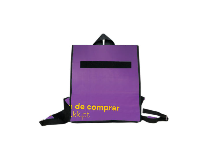 backpack XS base publicity banner purple & yellow letters