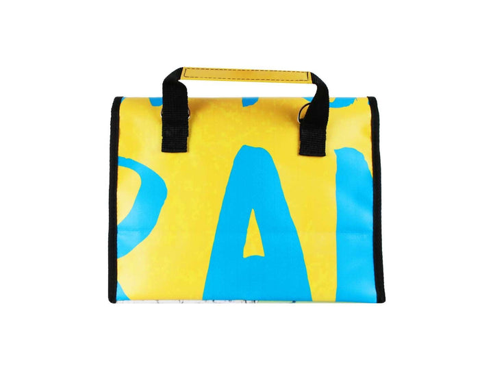 lunch bag blue & yellow cat food banner - Garbags