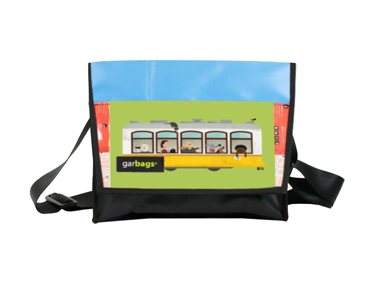 messenger bag M *Tiago M.* green & yellow tram – Garbags