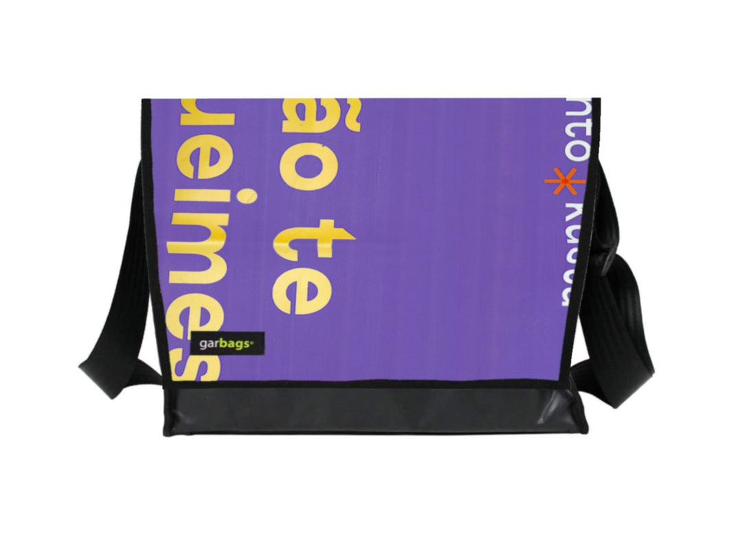 messenger bag XL pub banner purple & yellow letters