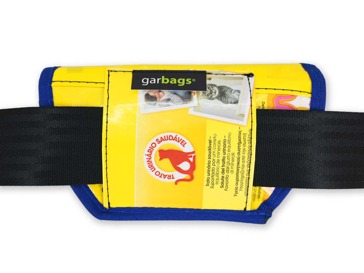sunglasses case cat food package yellow & blue